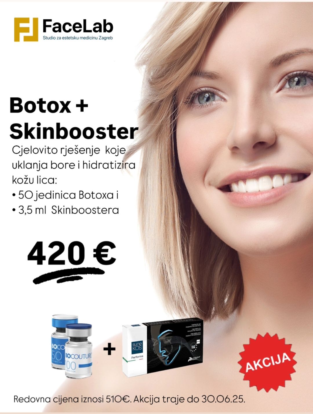 Jedan od najtraženijih postupaka pred ljeto je kombinirani postupak primjene botoxa i skinboostera. Kombiniranom terapijom postiže se bolji efekt zbog sinergijskog učinka više mehanizama.