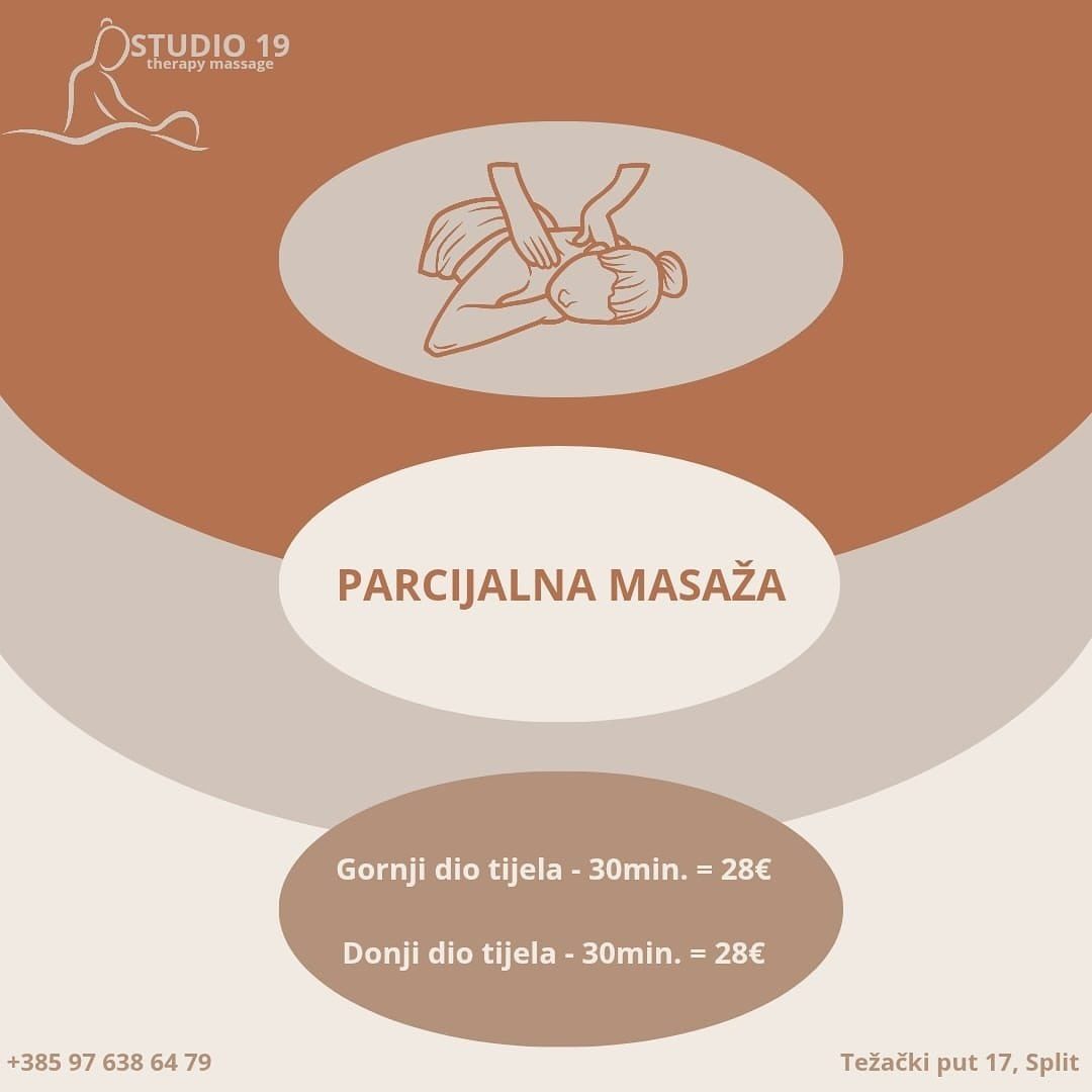 Dragi naši kako zadnje vrijeme dosta pitamo Vas oko uvođenja noviteta u našu ponudu,tako samo se ovaj put zbog učestalih upita odlučili da uvedemo parcijalnu masažu! Možete birati između gornjeg i donjeg dijela tijela.