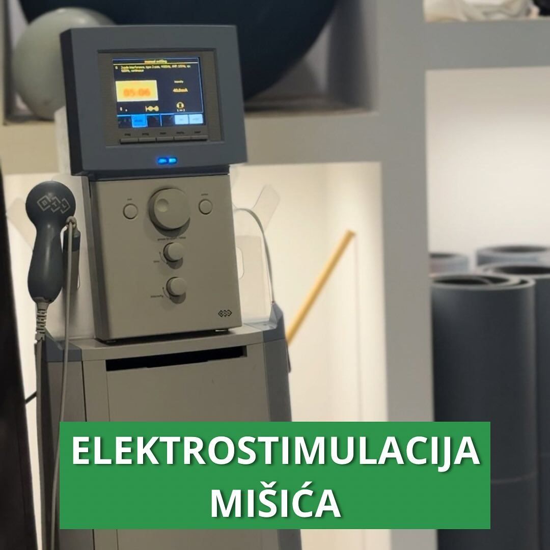 Elektrostimulacija mišića Je tehnika koja električnim impulsima stimulira mišiće. Električni impulsi mišićnog stimulatora djeluju na mišić na prirodan način, tako da reproduciraju prirodnu kontrakciju i napinjanje mišića kakvu mišić radi prilikom fizičke aktivnosti kako bi se spriječila atrofija mišića.
Evo nekoliko primjera kod kojih nam elektrostimulacija mišića može pomoći:
•Kod ozljede zglobova ili mišića električna stimulacija nam može vratiti motoričke funkcije cjelovitije i brže
•Nakon operativnih zahvata na mišićima, zglobovima ili ligamentima.
•Kod oštećenja središnjeg ili perifernog živčanog sustava ili u slučaju bolesti mišića, motoričke funkcije mogu se poboljšati električnom stimulacijom živaca ili mišića
•Koristi se i nakon ozljede leđne moždine. Postoje osebno dizajnirane metode stimulacije mišića pacijenata s ozljedom leđne moždine kako bi se ozlijeđeni mogli ponovno pokretati i kontrolirati oštećene živce i mišiće.
•Kod bolesnika s pretrpljenim ozljedama glave i moždanim udarom, električna stimulacija također može uvelike pomoći u obnavljanju funkcija organizma
•Kod posljedica neaktivnosti kao rezultat dugotrajnog boravka u krevetu